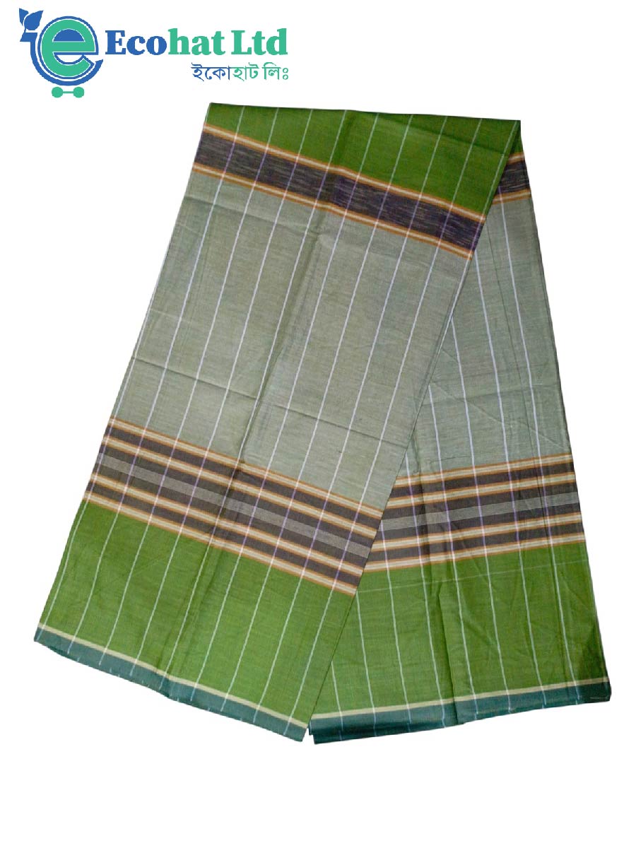 100% Cotton Sirajganj Tater Lungi 5.5 Hat-Color-Apple Green & Grey Stripe