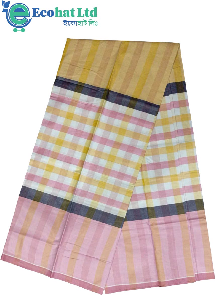 100% Cotton Sirajganj Tater Lungi 5.5 Hat-Color-Dark Pink & Golden Stripe