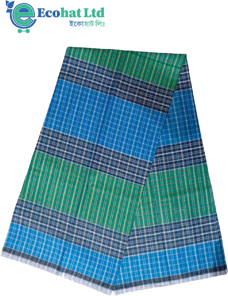100% Cotton Sirajganj Tater Lungi 5.5 Hat-Color-Light Sea Green & Bondi Blue Stripe