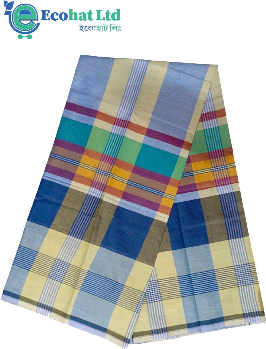 100% Cotton Sirajganj Tater Lungi 5.5 Hat-Color-Dark Off White & Blue Stripe