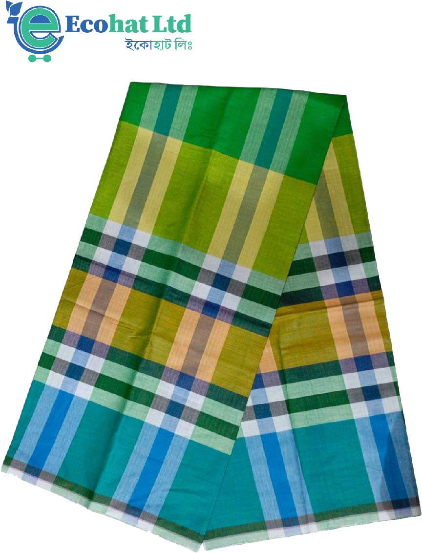 100% Cotton Sirajganj Tater Lungi 5.5 Hat-Color-Bondi Blue & Olive Stripe