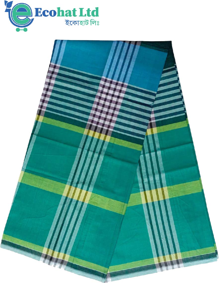 100% Cotton Sirajganj Tater Lungi 5.5 Hat-Color-Bondi Blue & Dark Green Stripe