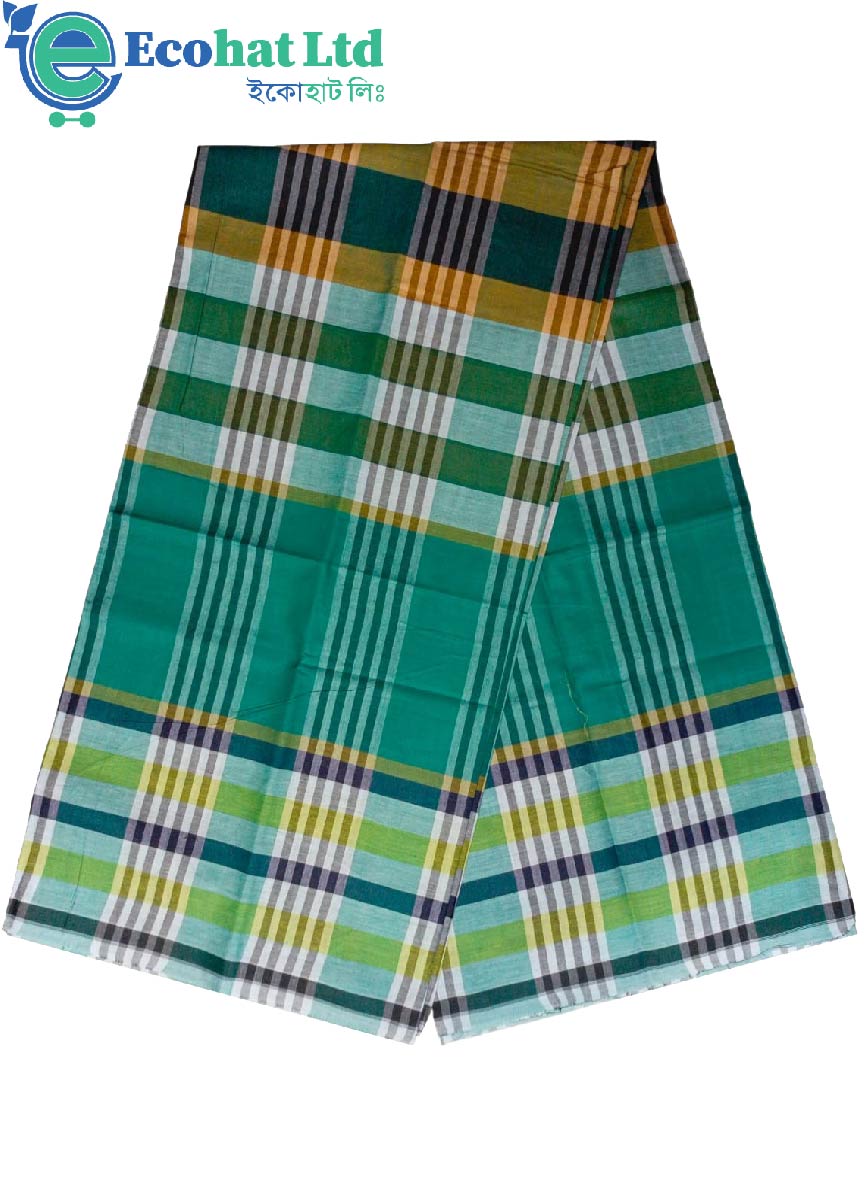 100% Cotton Sirajganj Tater Lungi 5.5 Hat-Color-Bondi Blue & Golden Stripe