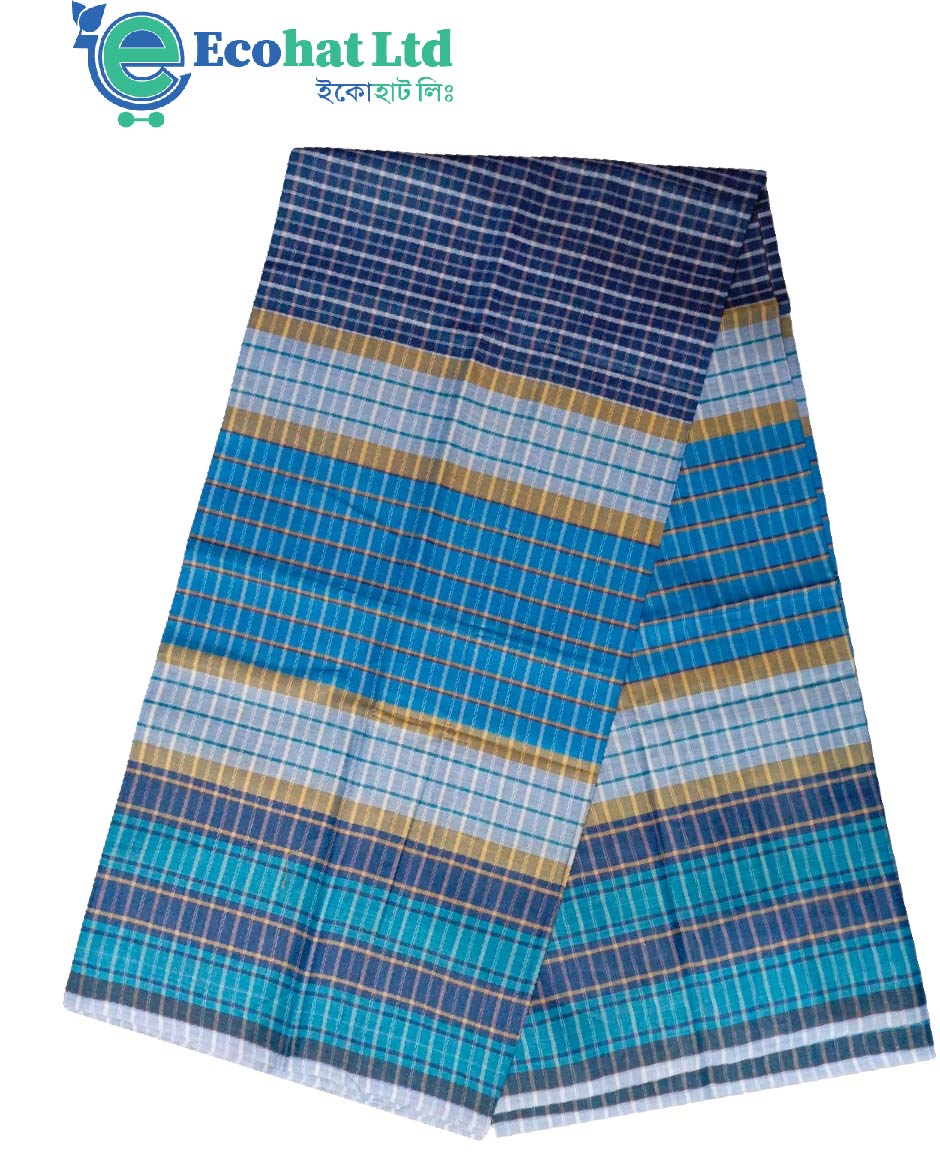 100% Cotton Sirajganj Tater Lungi 5.5 Hat-Color-Bondi Blue & Navy Blue Stripe