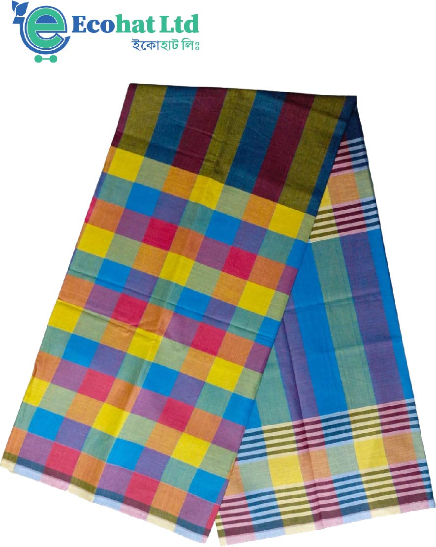 100% Cotton Sirajganj Tater Lungi 5.5 Hat-Color-Bondi Blue & Red Stripe