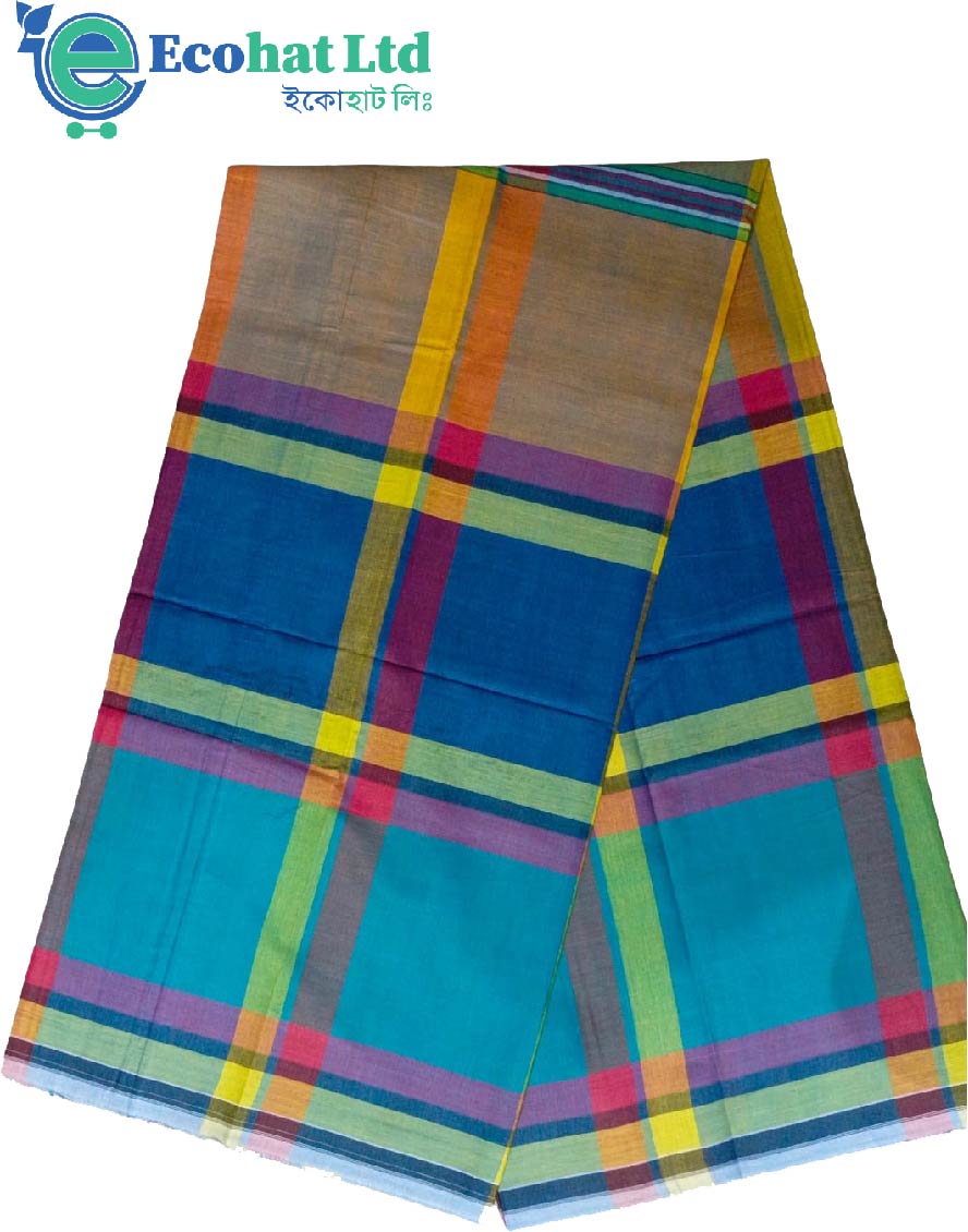 100% Cotton Sirajganj Tater Lungi 5.5 Hat-Color-Lapis Lazula & Dark Green Stripe