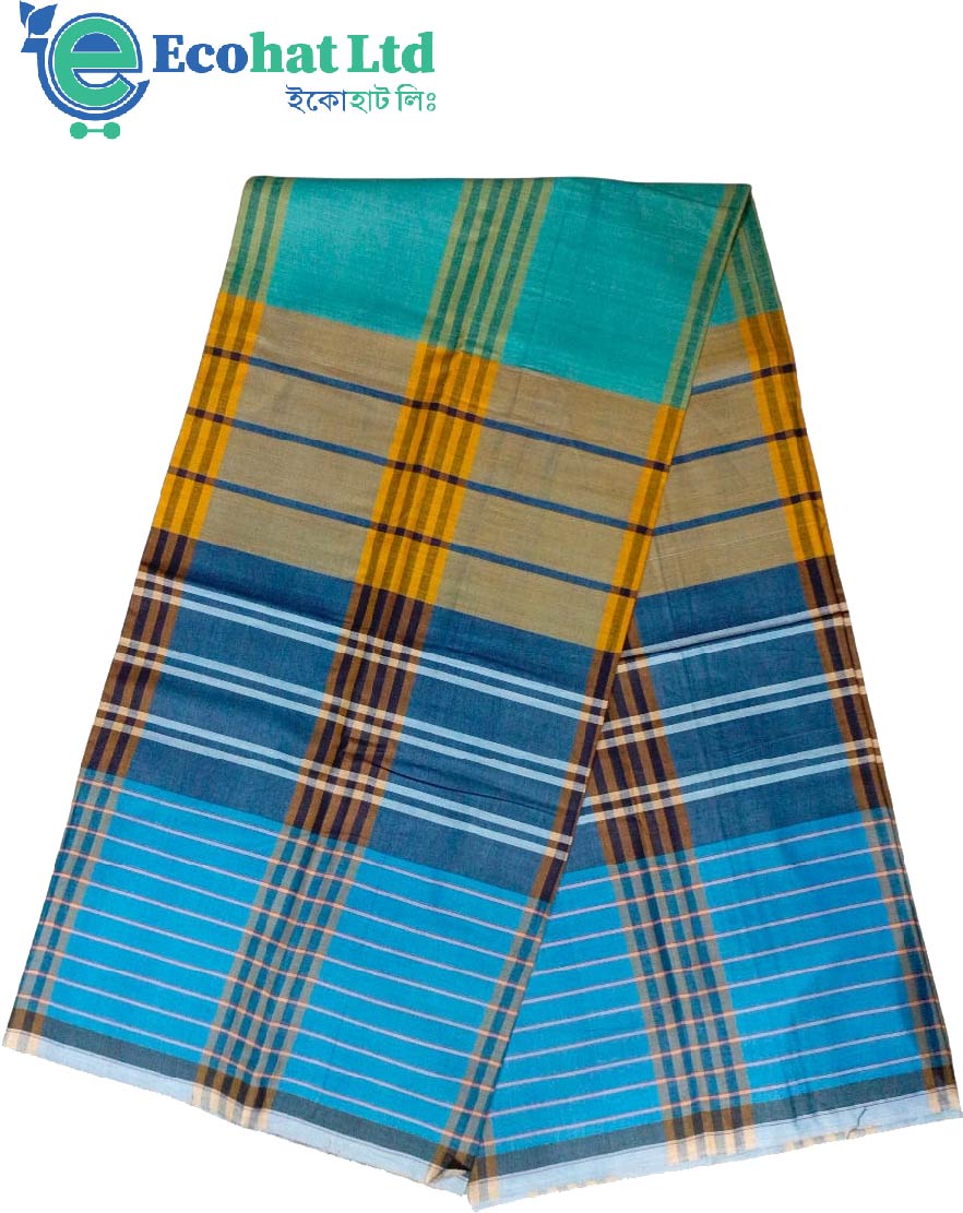 100% Cotton Sirajganj Tater Lungi 5.5 Hat-Color-Lapis Lazula & Bright Blue Stripe