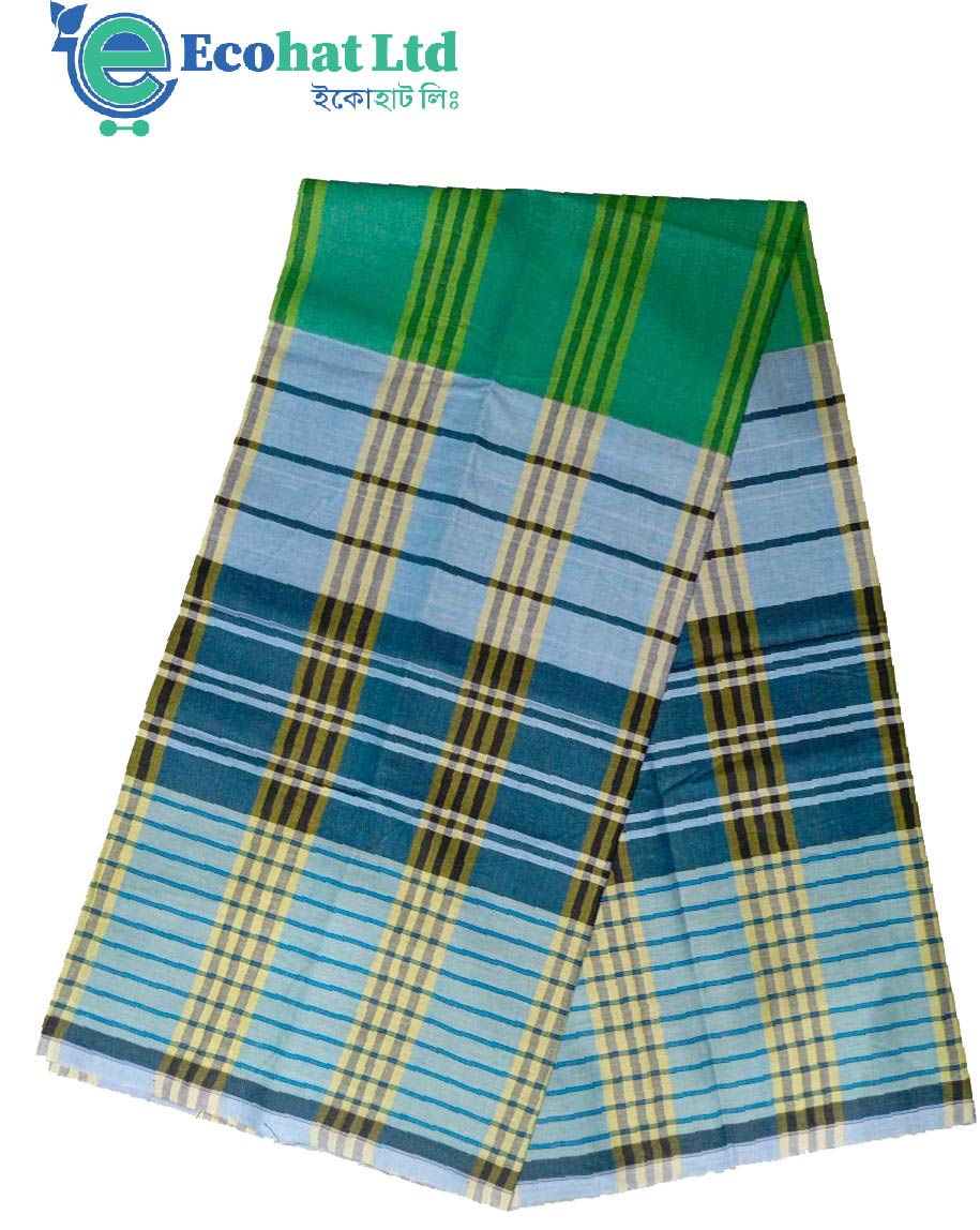 100% Cotton Sirajganj Tater Lungi 5.5 Hat-Color-Lapis Lazula  & Green Stripe