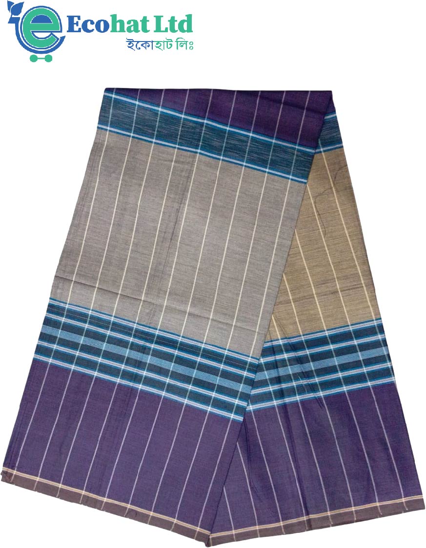 100% Cotton Sirajganj Tater Lungi 5.5 Hat-Color-Purple & Khaki Stripe