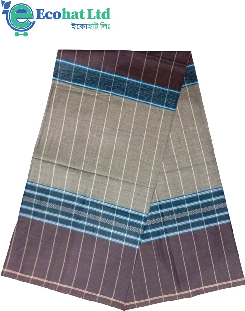 100% Cotton Sirajganj Tater Lungi 5.5 Hat-Color-Bistre & Khaki Stripe