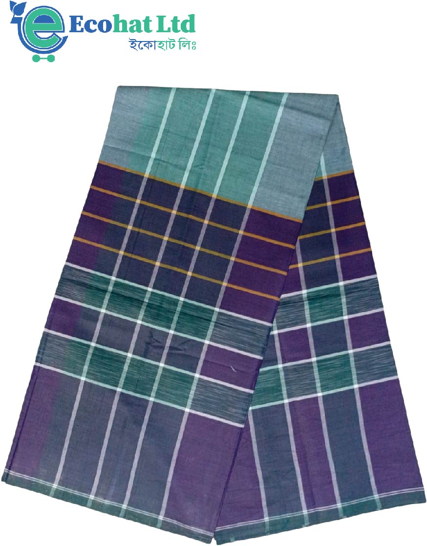 100% Cotton Sirajganj Tater Lungi 5.5 Hat-Color-Purple & ash grey Stripe