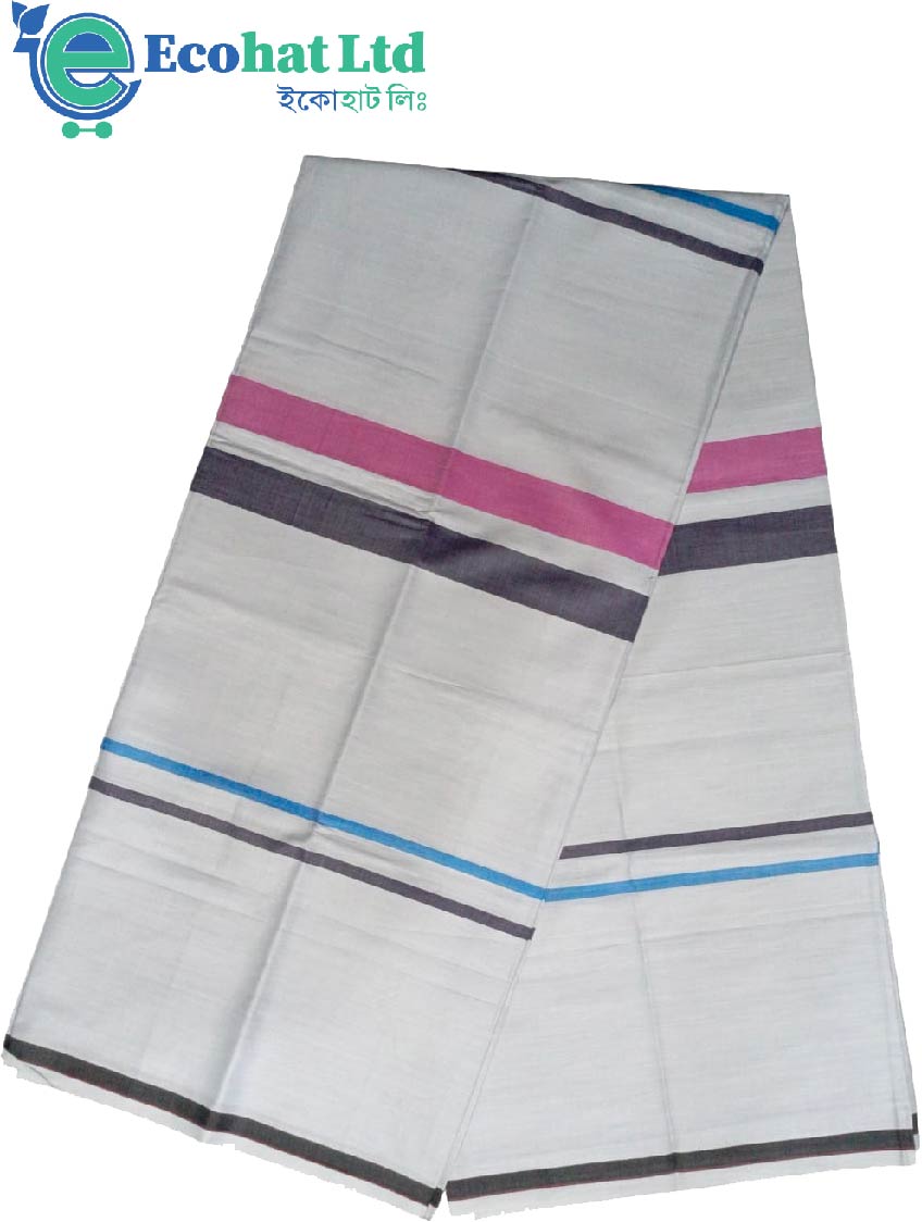 100% Cotton Sirajganj Tater Lungi 5.5 Hat-Color-White & Light Pink Stripe
