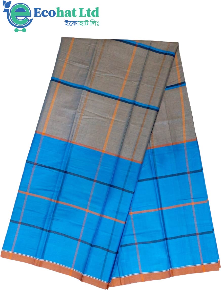 100% Cotton Sirajganj Tater Lungi 5.5 Hat-Color-Blue Green & Dark Tan Stripe