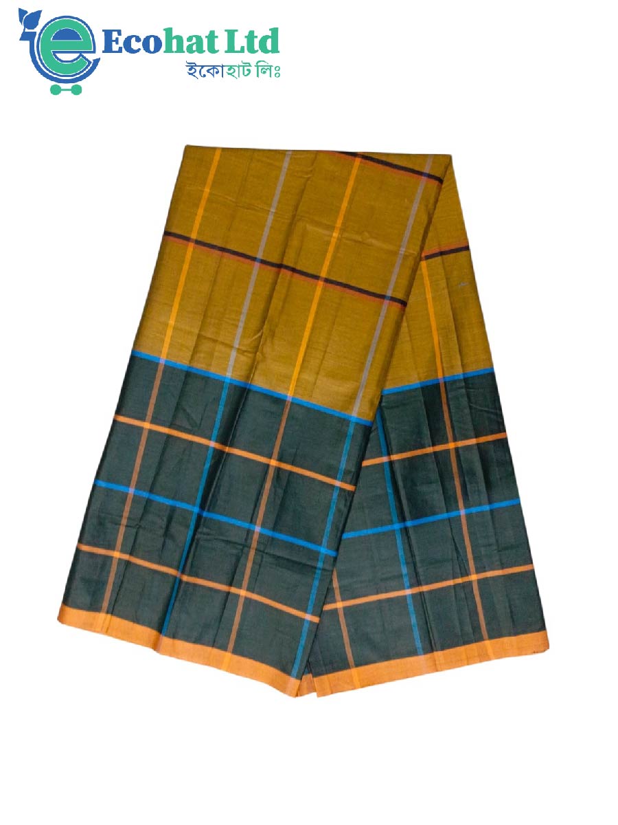 100% Cotton Sirajganj Tater Lungi 5.5 Hat-Color-Dark Green & Golden Stripe