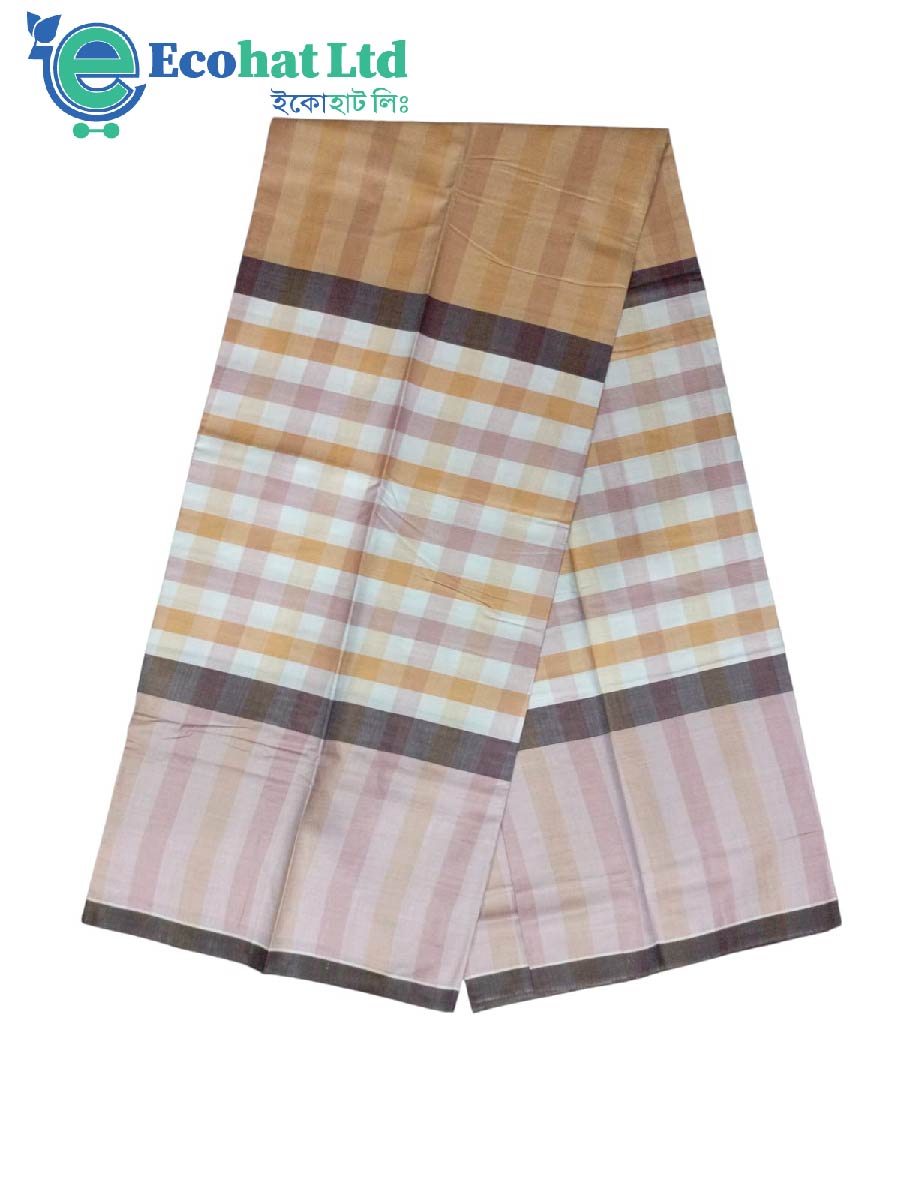 100% Cotton Sirajganj Tater Lungi 5.5 Hat-Color-Light Pink & Golden Stripe