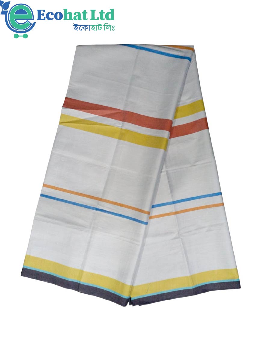100% Cotton Sirajganj Tater Lungi 5.5 Hat-Color-White & Yellow Stripe