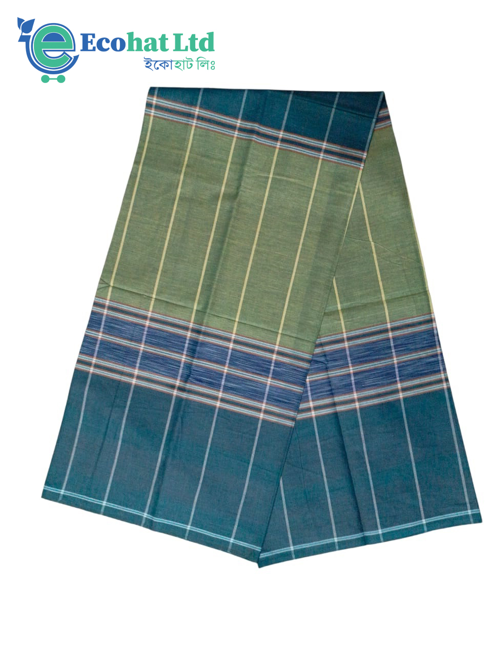 100% Cotton Sirajganj Tater Lungi 5.5 Hat-Color-Dark Green & Olive Stripe
