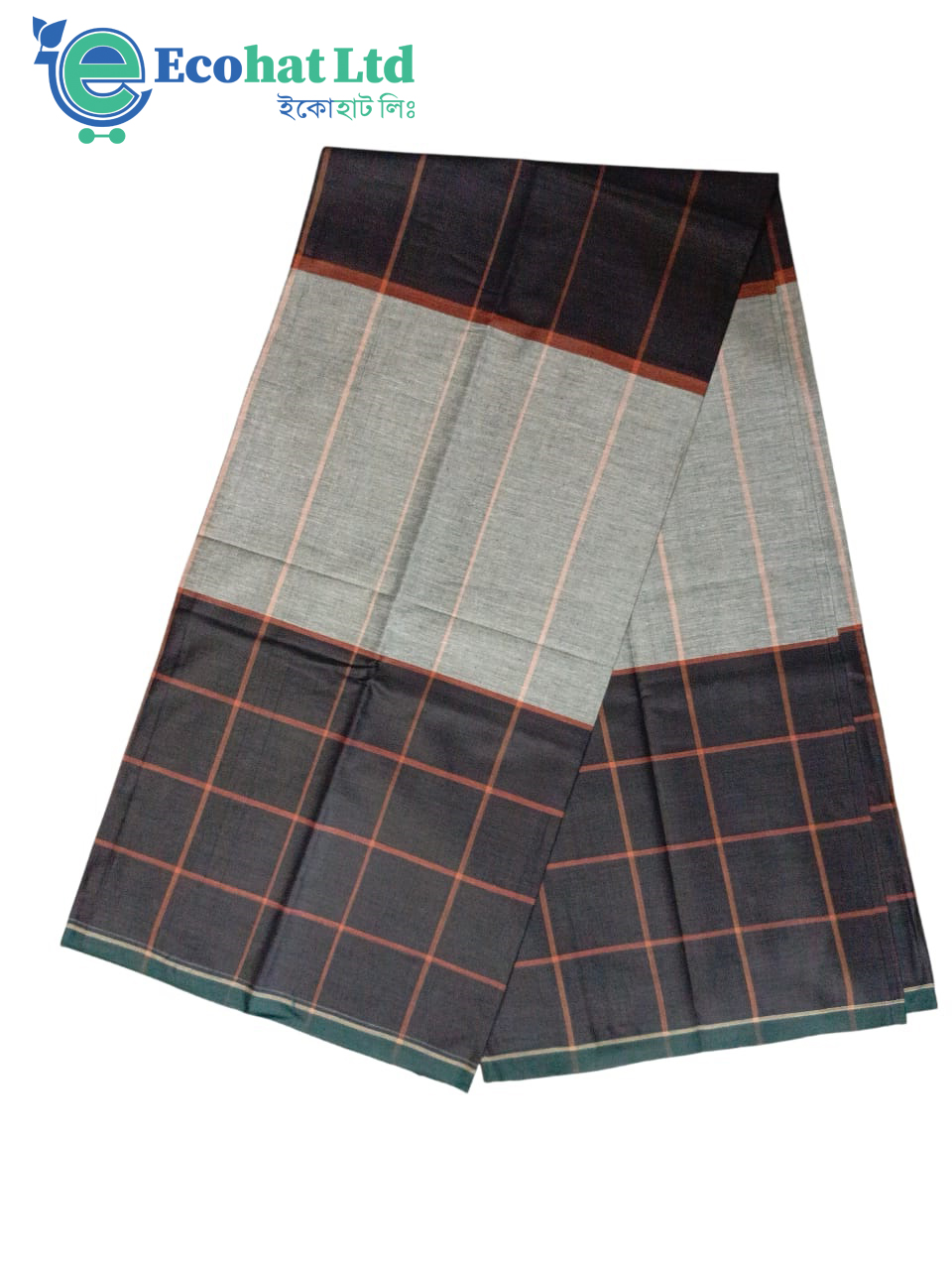 100% Cotton Sirajganj Tater Lungi 5.5 Hat-Color-Dark Taupe & Grey Stripe