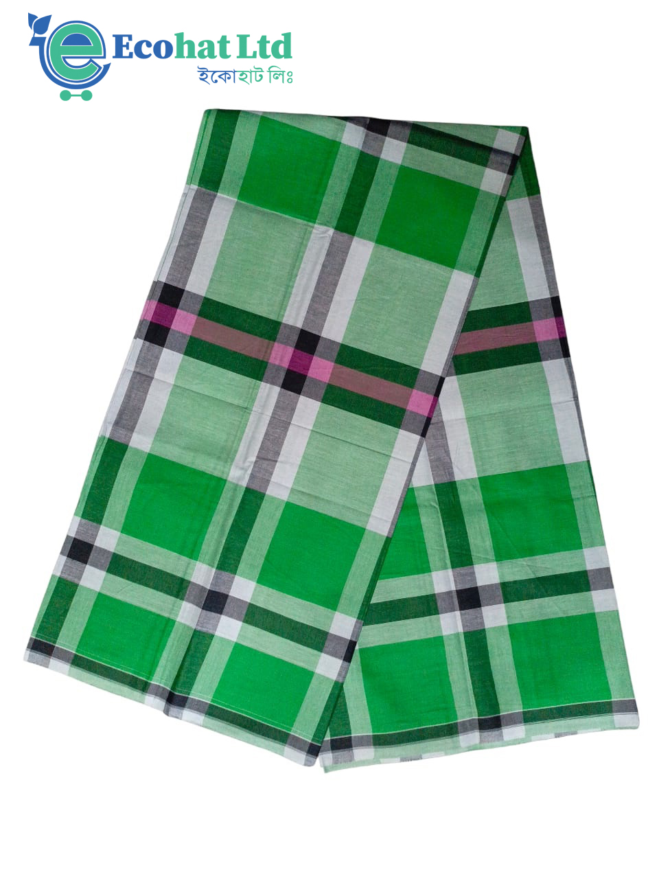 100% Cotton Sirajganj Tater Lungi 5.5 Hat-Color-Green & Ash Grey Stripe