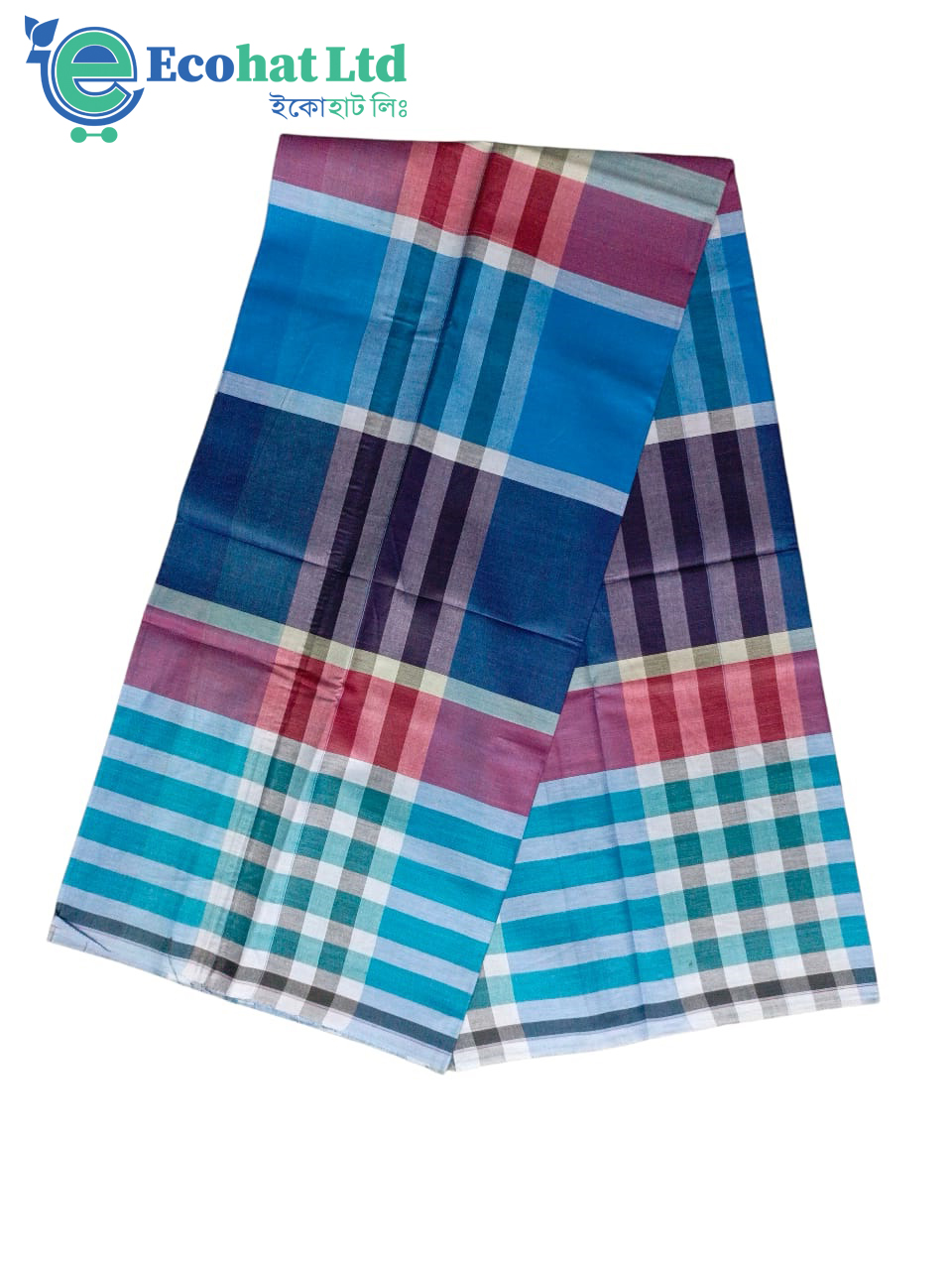 100% Cotton Sirajganj Tater Lungi 5.5 Hat-Bondi Blue & Dark Red Stripe