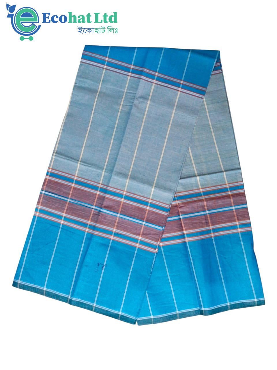 100% Cotton Sirajganj Tater Lungi 5.5 Hat-Color-Cadet Blue & Blue Green Stripe