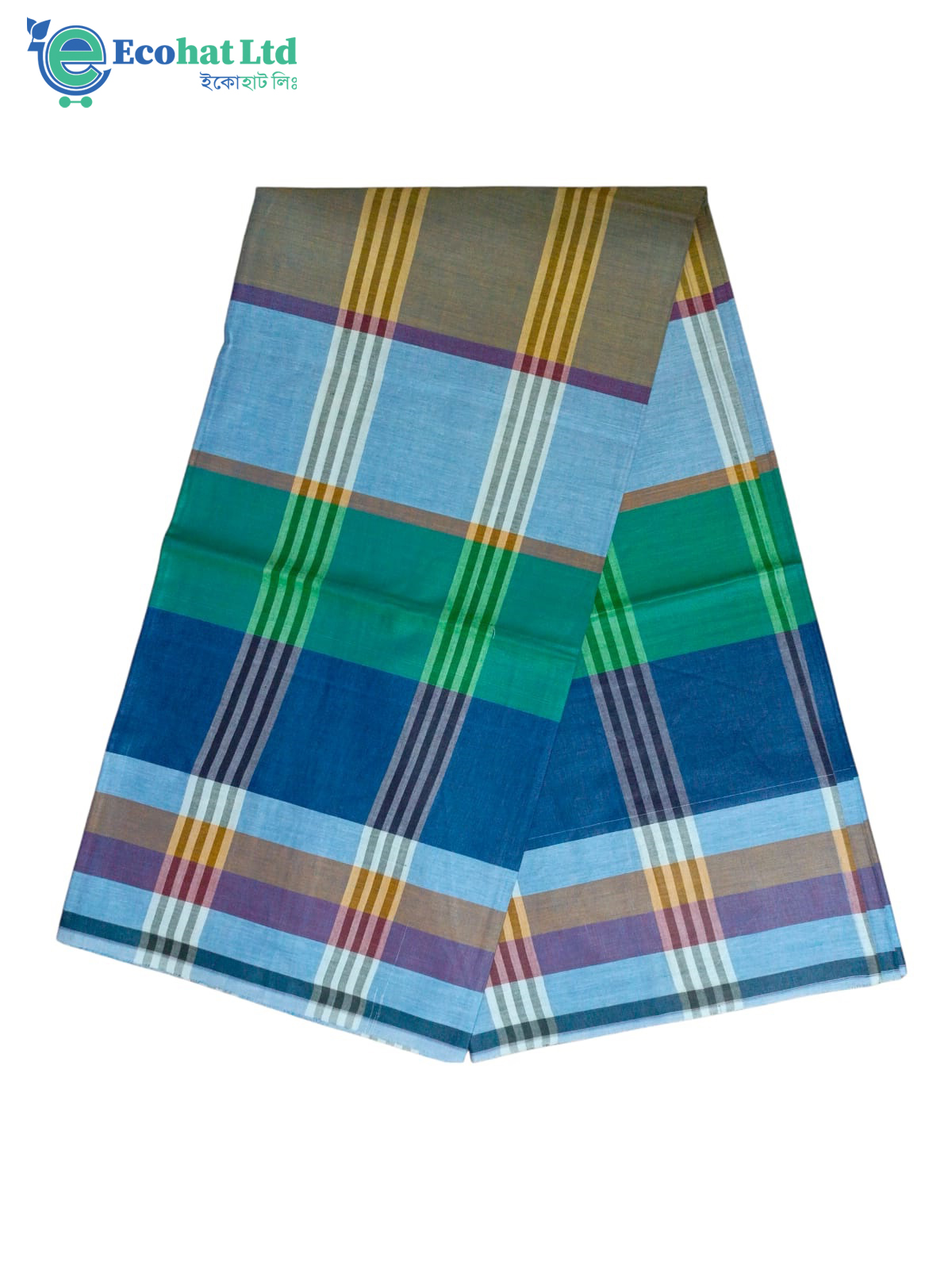 100% Cotton Sirajganj Tater Lungi 5.5 Hat-Color-Dark Blue & Dark Green Stripe