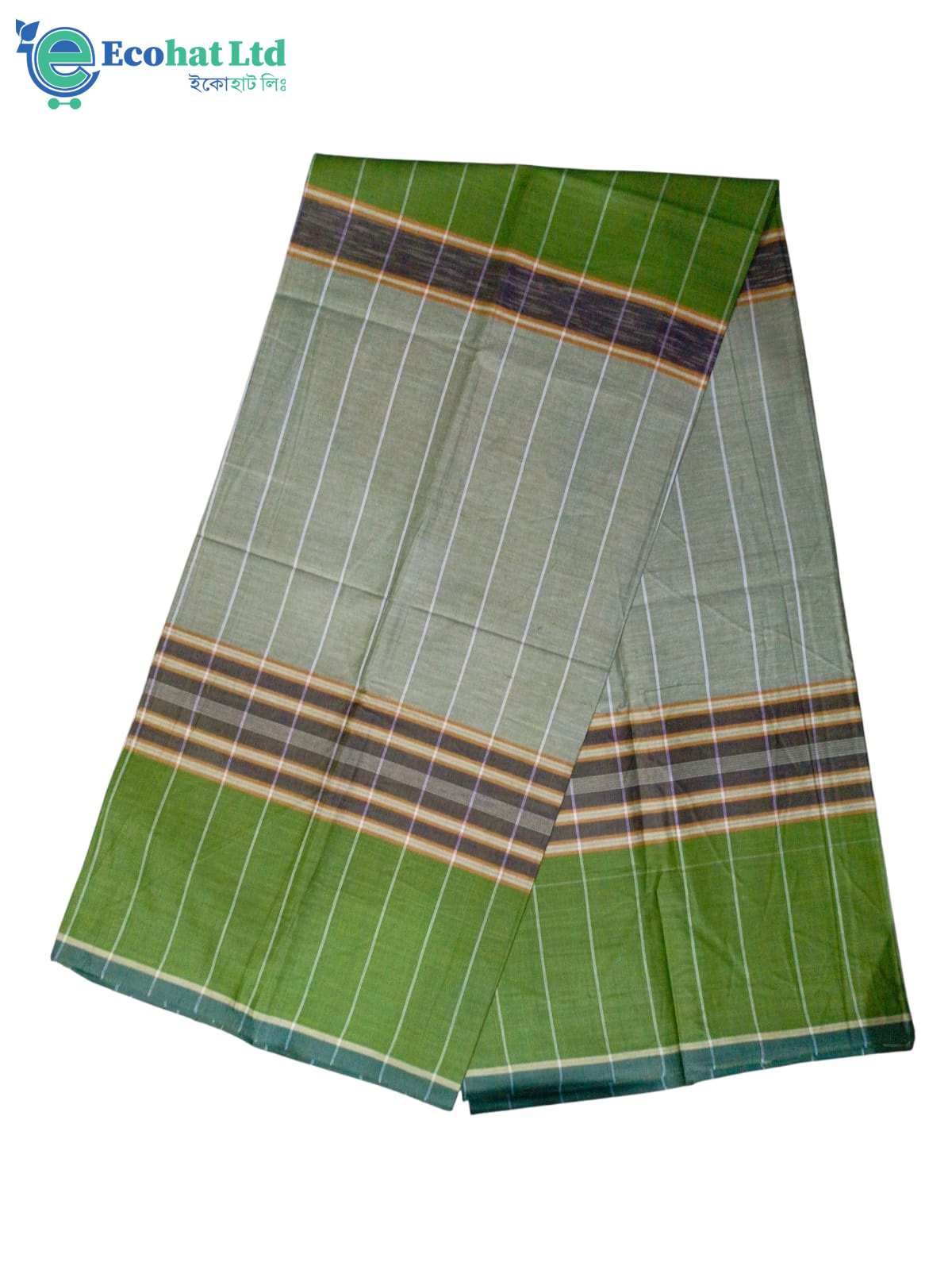 100% Cotton Sirajganj Tater Lungi 5.5 Hat-Color-Olive Drab & Grey Stripe