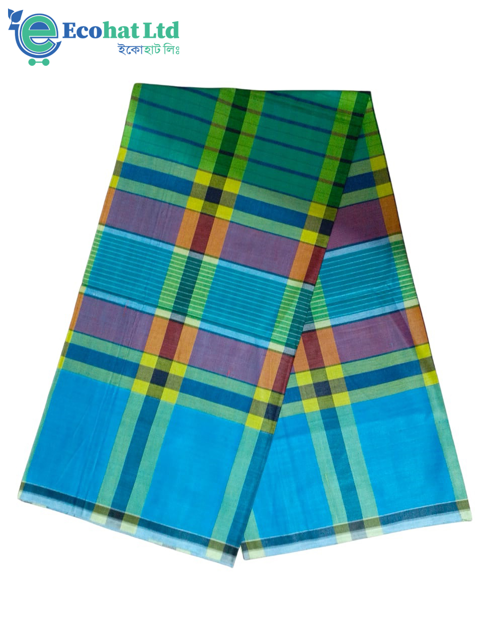 100% Cotton Sirajganj Tater Lungi 5.5 Hat-Color-+Light Sea Green & Opera Mauve Stripe
