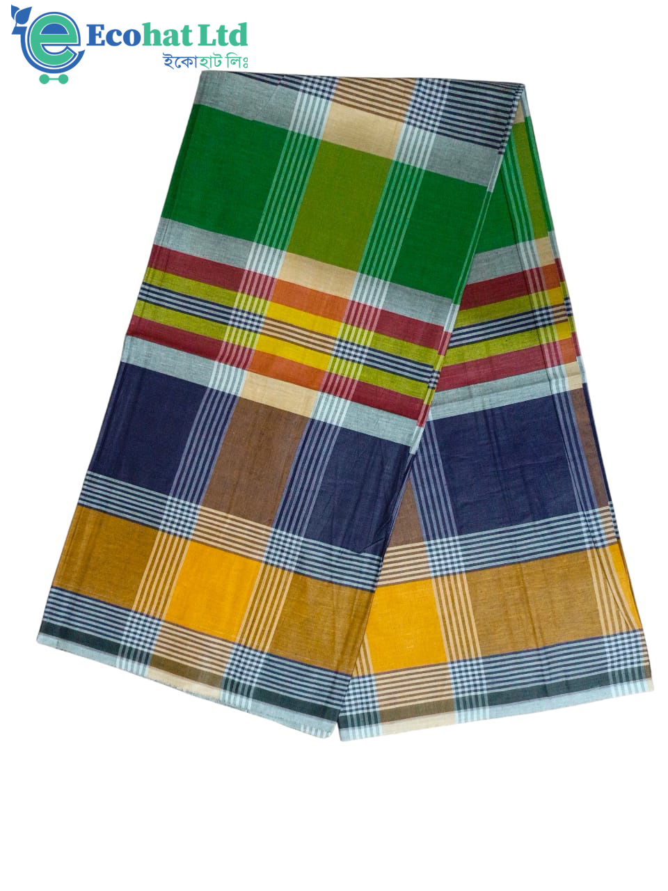 100% Cotton Sirajganj Tater Lungi 5.5 Hat-Color-Golden & Dark Green Stripe