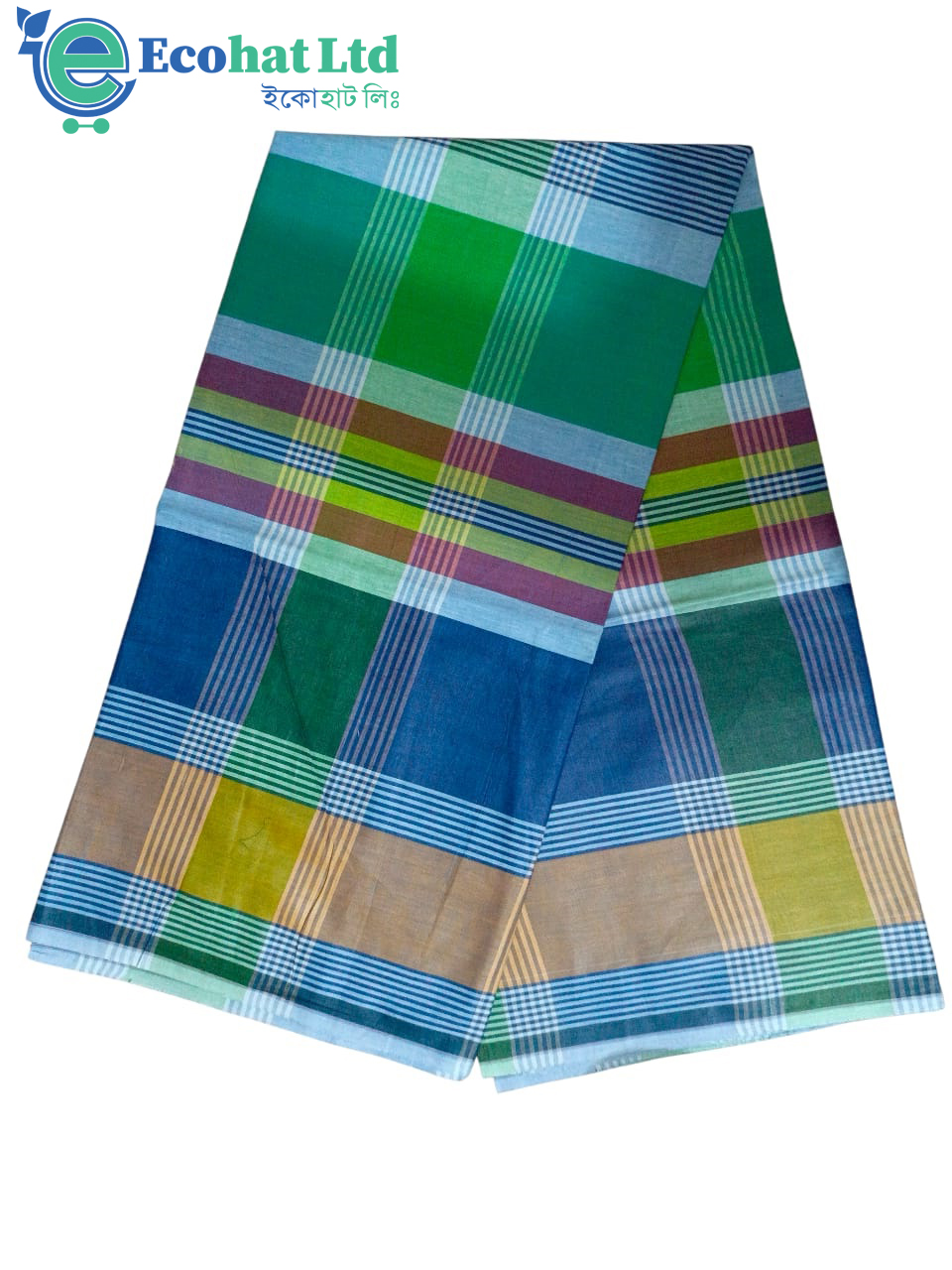 100% Cotton Sirajganj Tater Lungi 5.5 Hat-Color-Lion & Green Stripe
