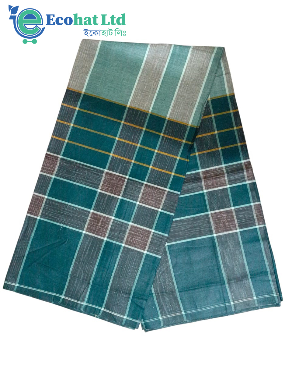 100% Cotton Sirajganj Tater Lungi 5.5 Hat-Color- Cadet Blue & Dark Green Stripe