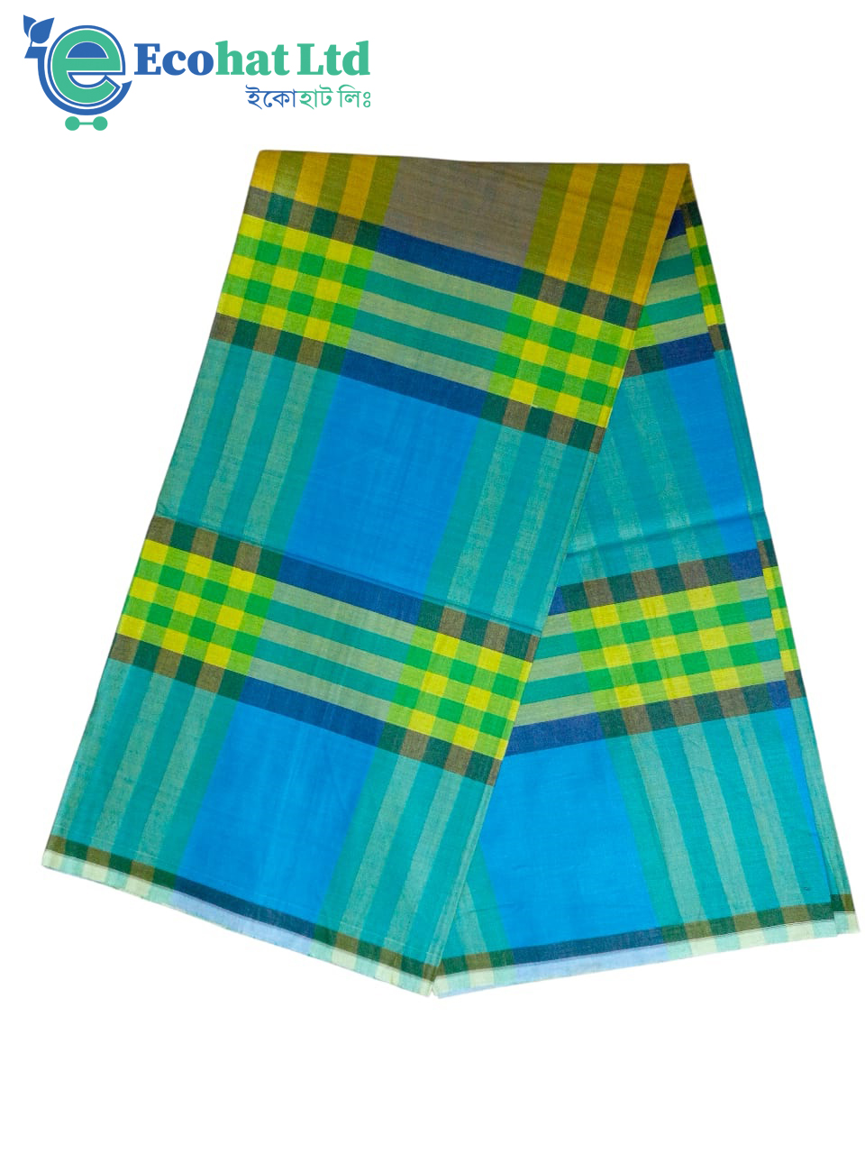 100% Cotton Sirajganj Tater Lungi 5.5 Hat-Color-Bondi Blue & Golden Stripe