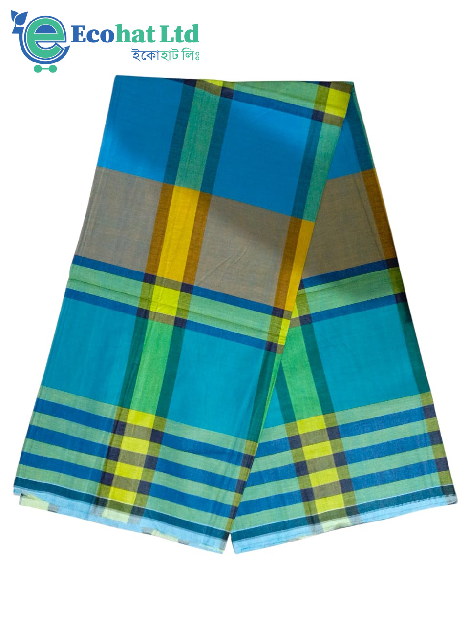 100% Cotton Sirajganj Tater Lungi 5.5 Hat-Color-Bondi Blue & Brass Stripe