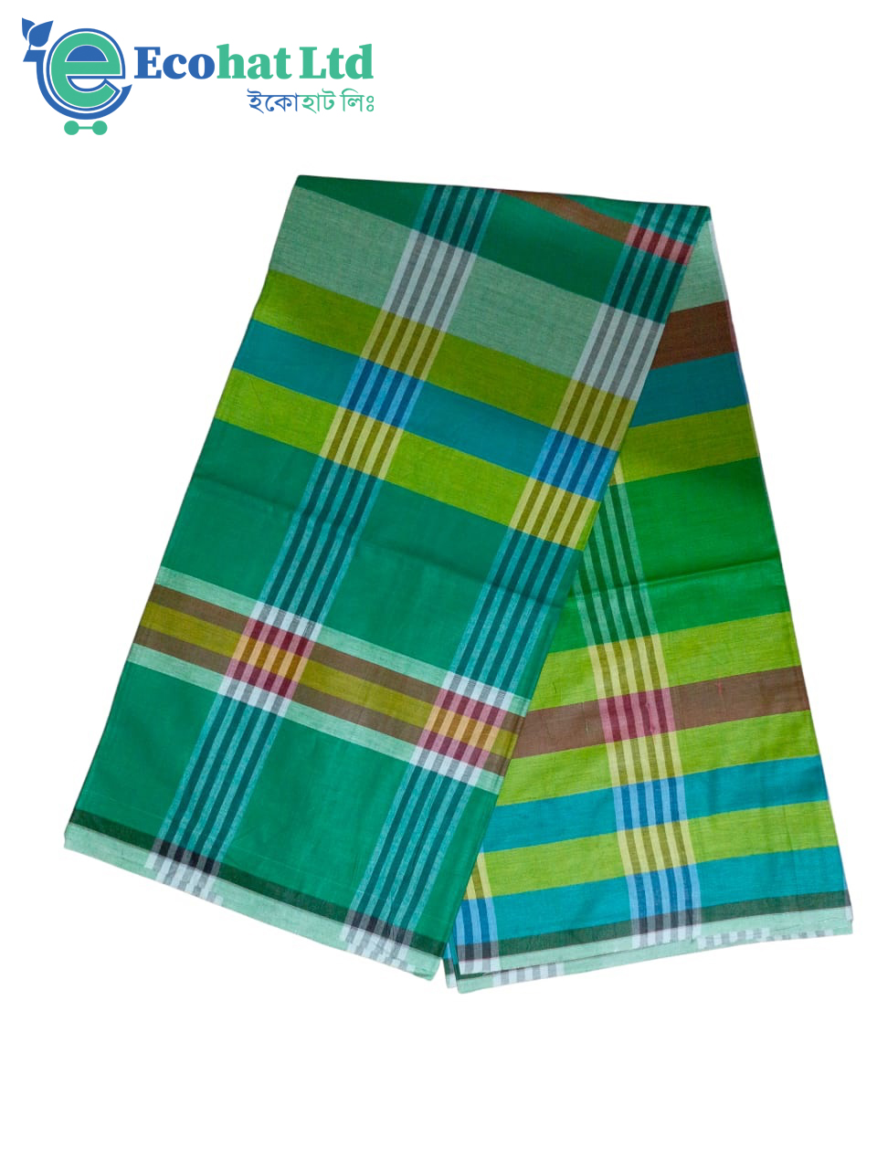 100% Cotton Sirajganj Tater Lungi 5.5 Hat-Color-Green & Yellow Stripe
