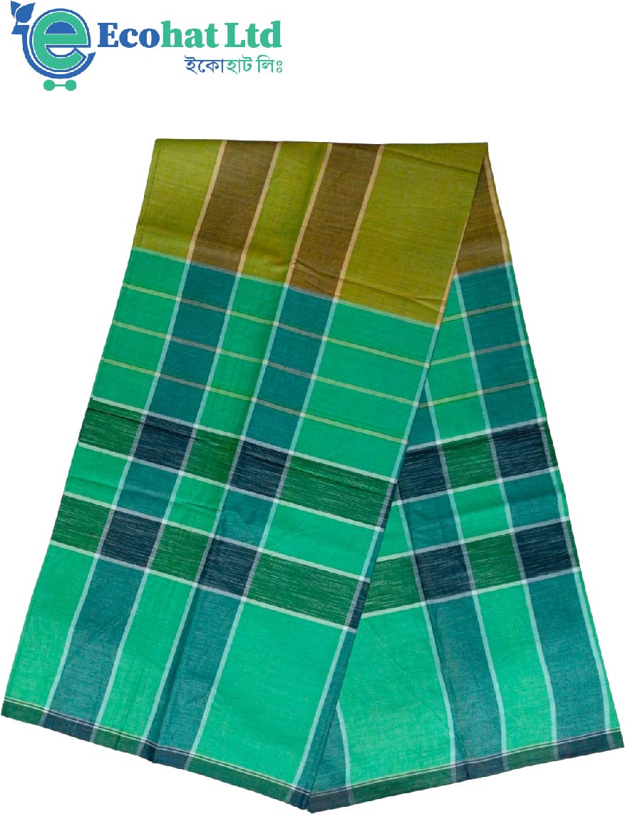 100% Cotton Sirajganj Tater Lungi 5.5 Hat-Color-Light Sea Green & Olive Stripe