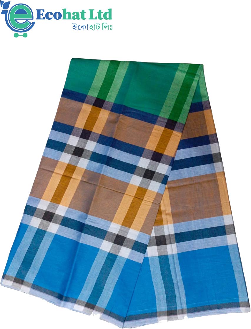 100% Cotton Sirajganj Tater Lungi 5.5 Hat-Color-Bright Blue & Light Taupe