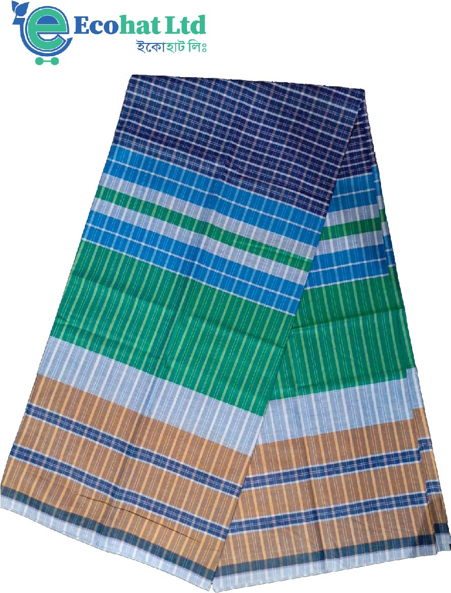 100% Cotton Sirajganj Tater Lungi 5.5 Hat-Color Light Taupe & Green Stripe