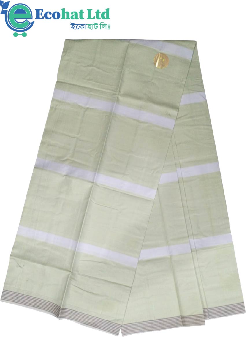 100% Cotton Sirajganj Tater Lungi 5.5 Hat-color-White & Ash Grey Stripe