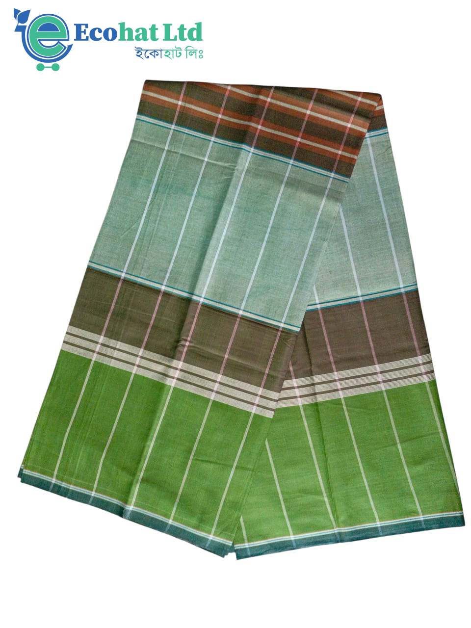 100% Cotton Sirajganj Tater Lungi 5.5 Hat-color-Apple Green & Ash Grey