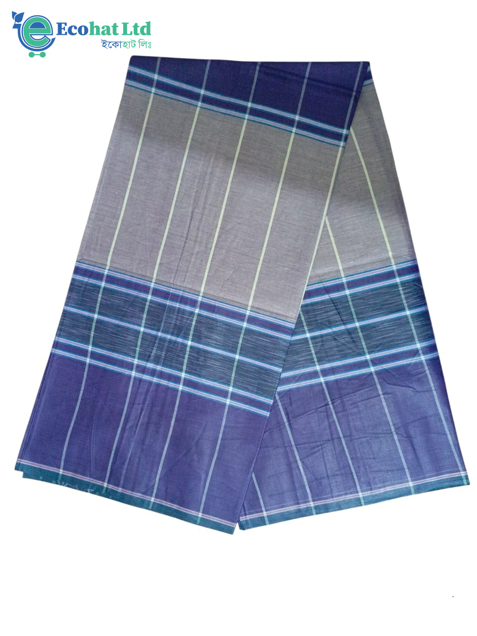 100% Cotton Sirajganj Tater Lungi 5.5 Hat-Color Navy Blue & Grey Stripe