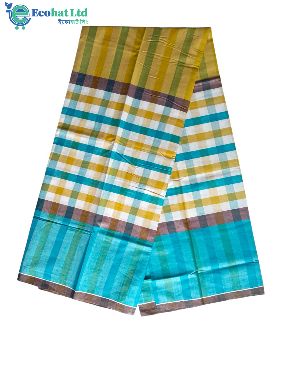 100% Cotton Sirajganj Tater Lungi 5.5 Hat Color-Golden & Cyan Stripe