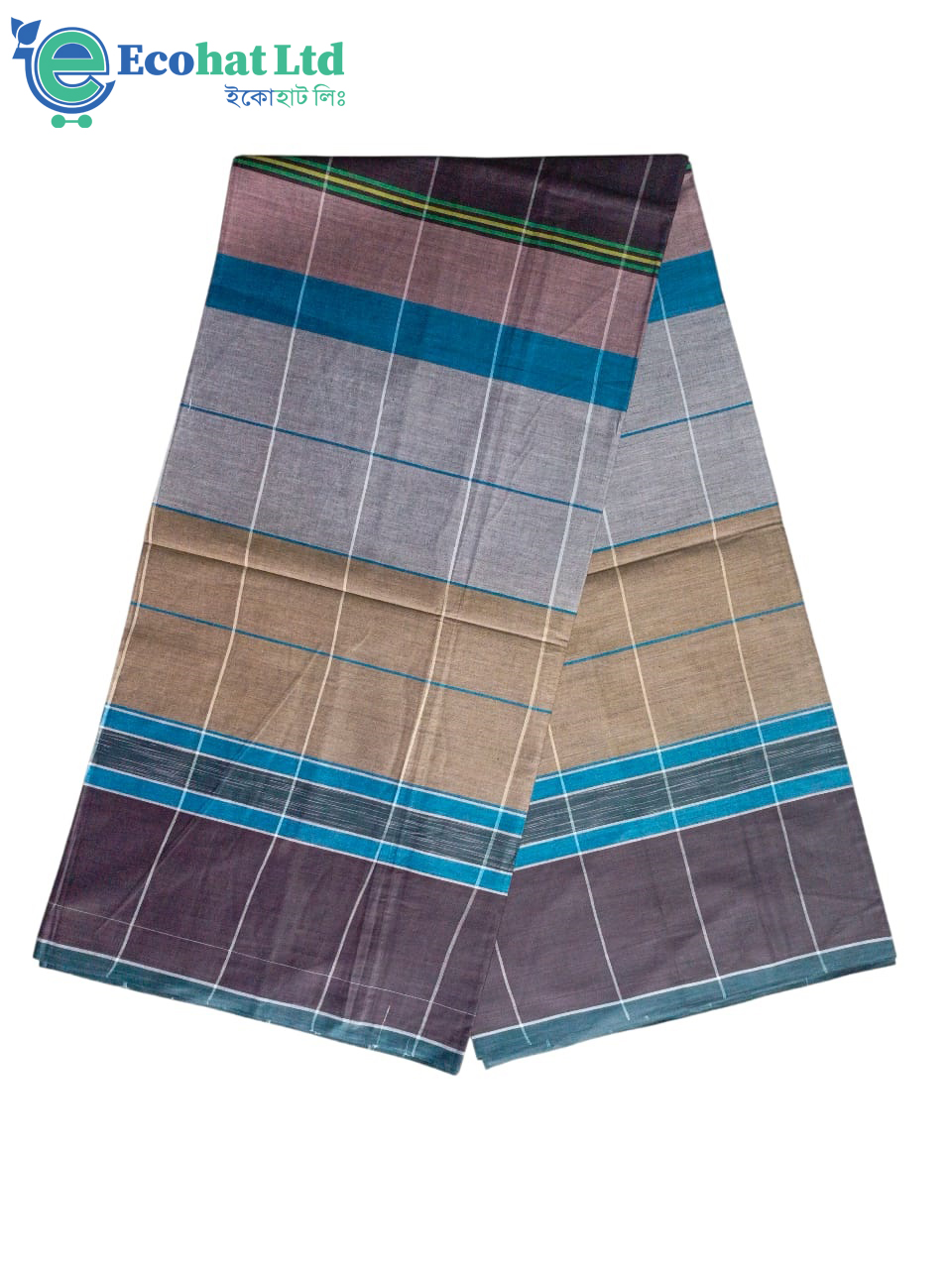 100% Cotton Sirajganj Tater Lungi 5.5 Hat  Color- Salmon & Tan Stripe
