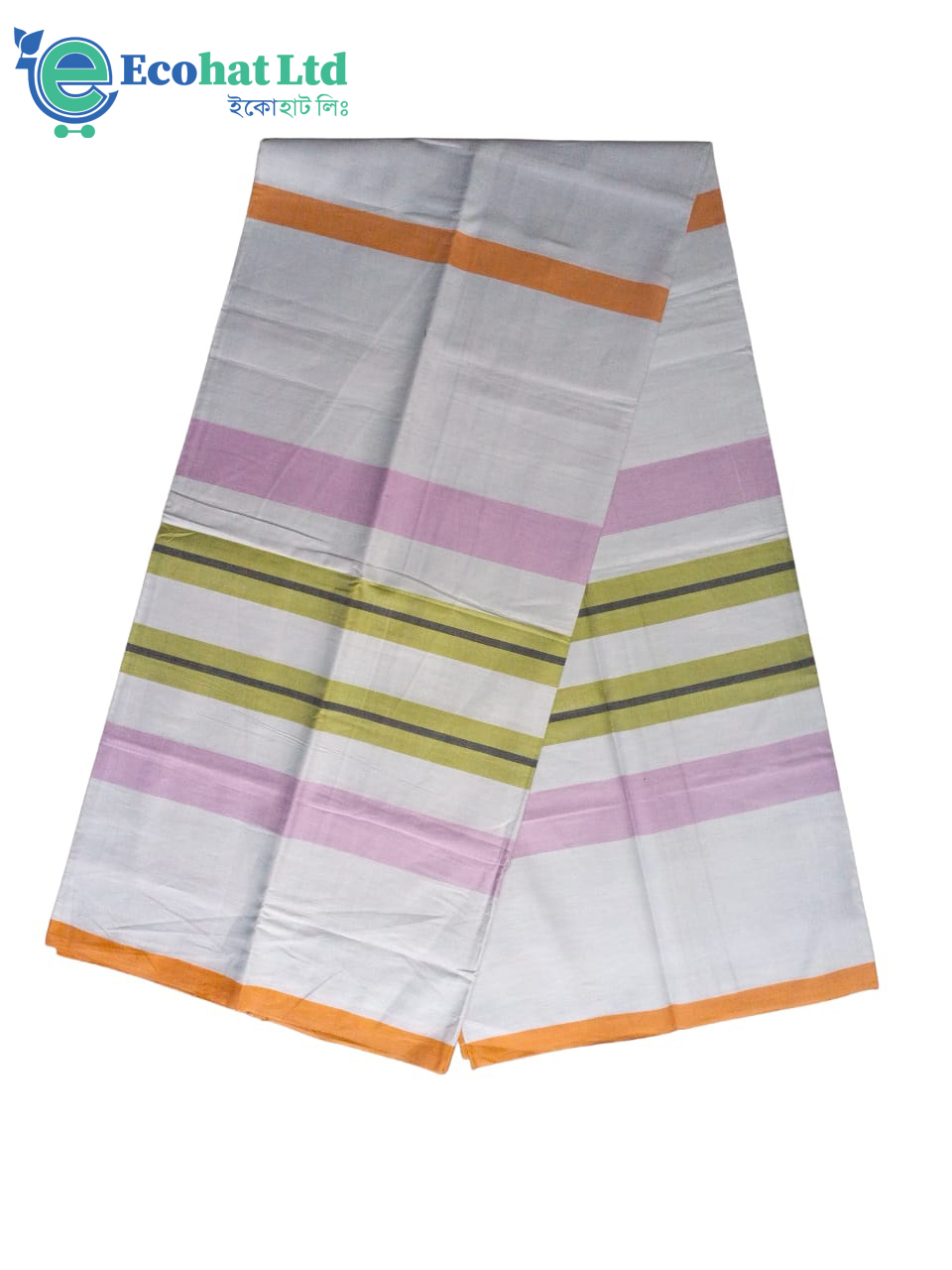 100% Cotton Sirajganj Tater Lungi 5.5 Hat  Color-White & Orange Stripe