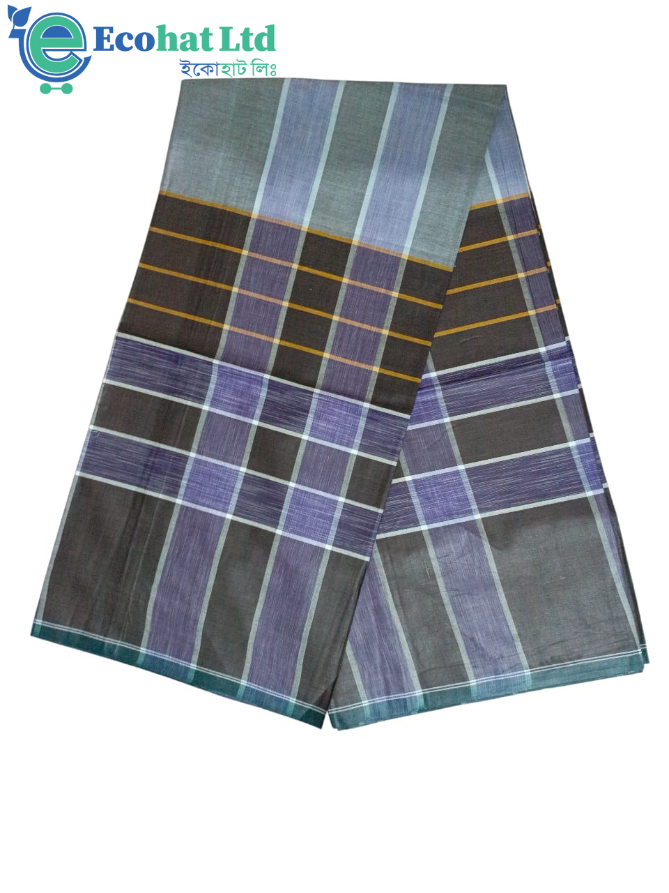 100% Cotton Sirajganj Tater Lungi 5.5 Hat-Color-bistre & Grey Stripe