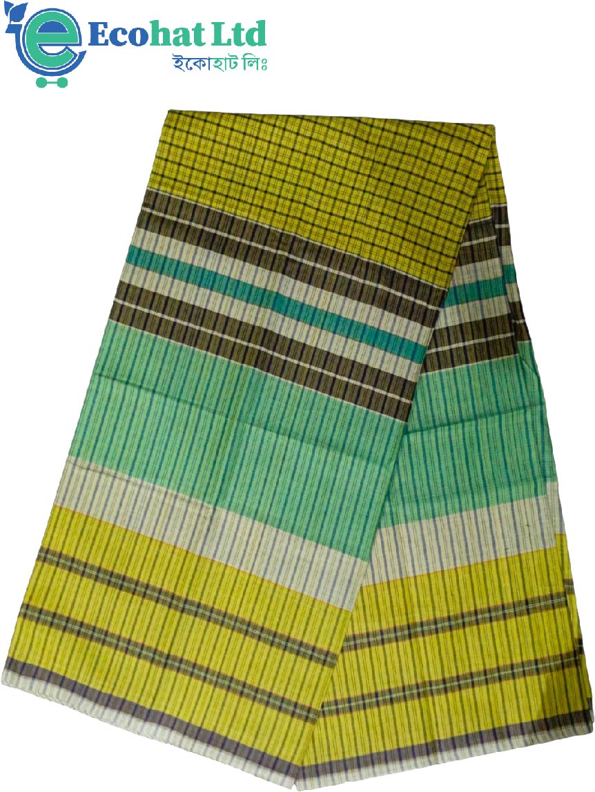 100% Cotton Sirajganj Tater Lungi 5.5 Hat-Color-Dark Yellow & ash grey Stripe