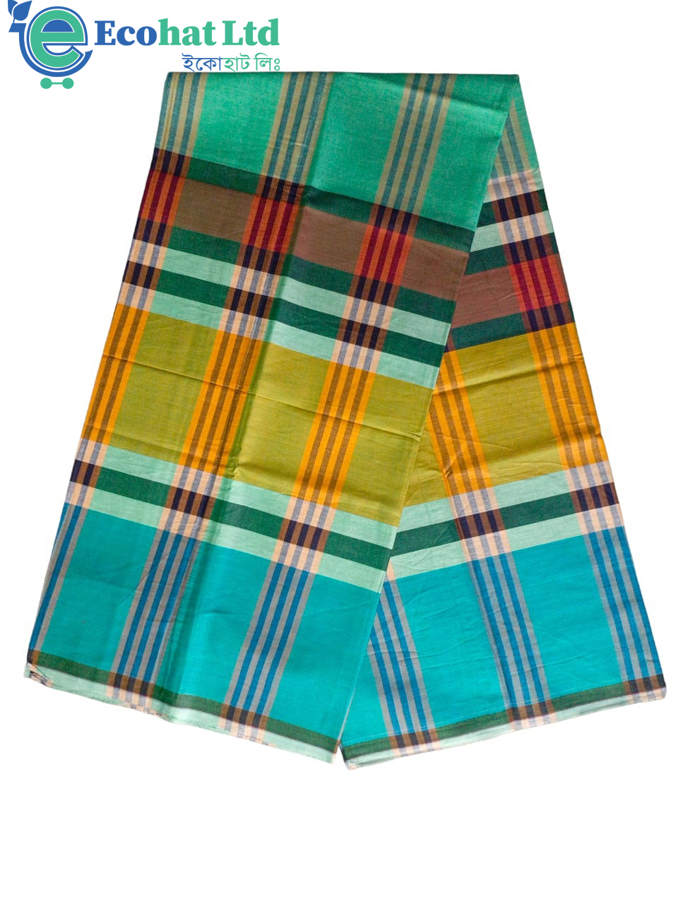 100% Cotton Sirajganj Tater Lungi 5.5 Hat-Color-Yellow & Cyan Stripe