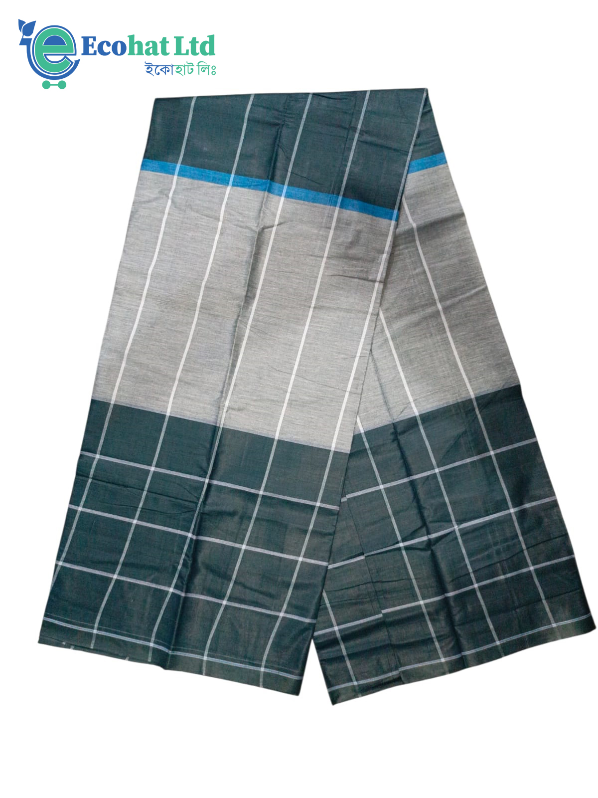100% Cotton Sirajganj Tater Lungi 5.5 Hat-Color-Dark Green & Grey Stripe