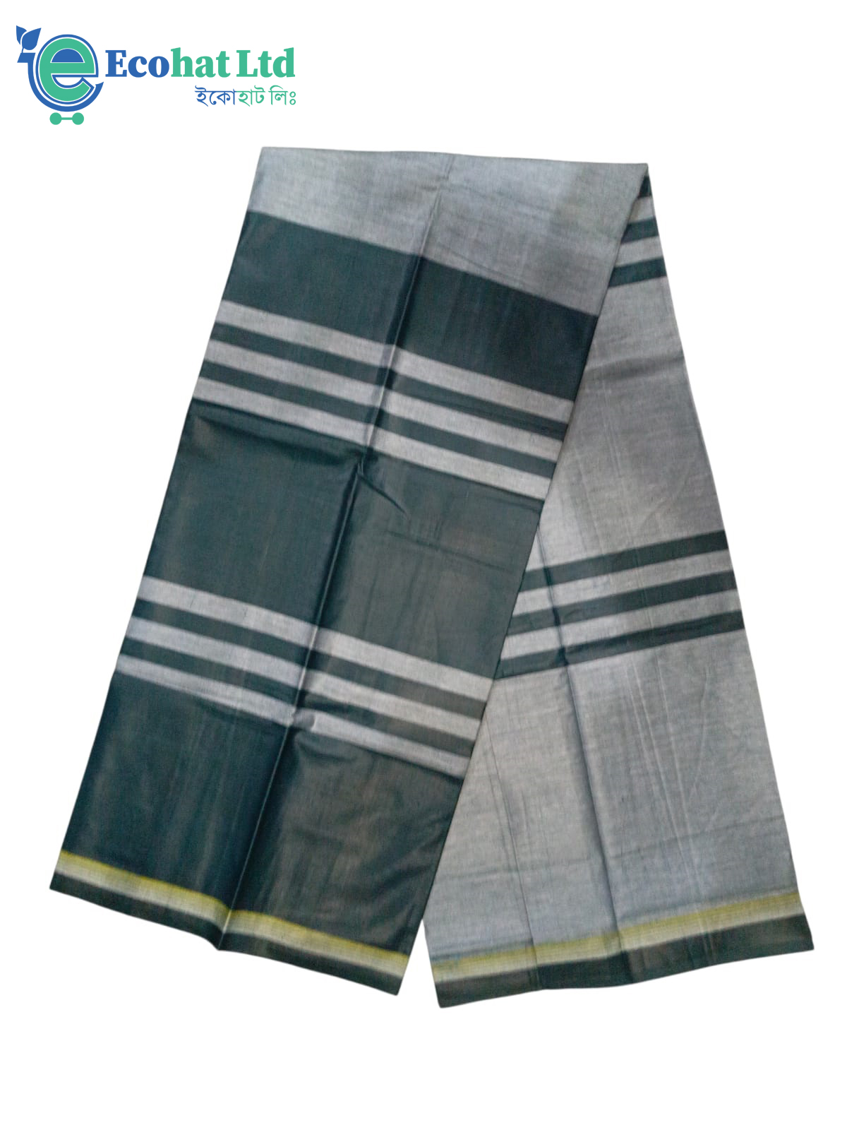 100% Cotton Sirajganj Tater Lungi 5.5 Hat-Color-Dark Green. & Grey Stripe