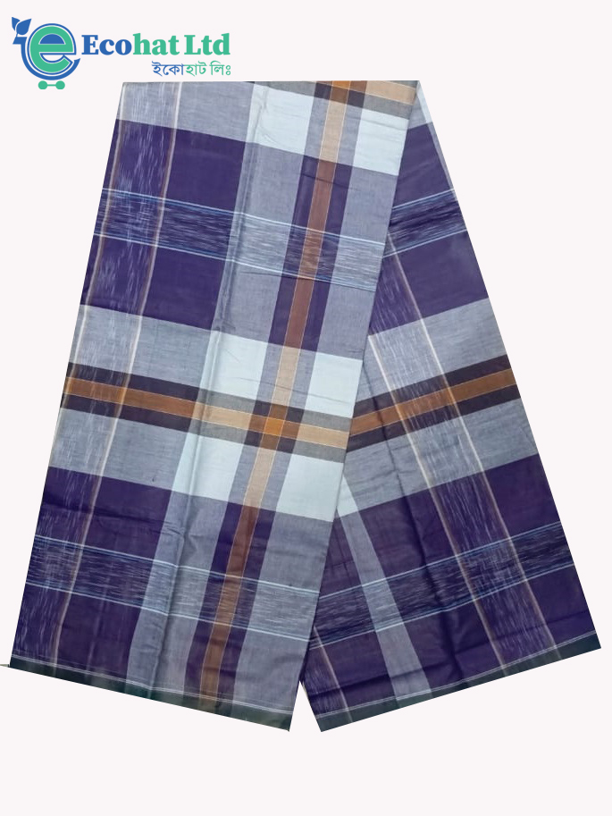 100% Cotton Sirajganj Tater Lungi 5.5 Hat-Color-Purple & Grey Stripe