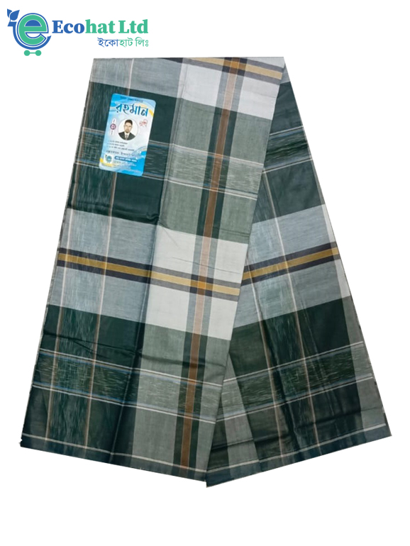 100% Cotton Sirajganj Tater Lungi 5.5 Hat-Color-Dark Green & Grey Stripe,